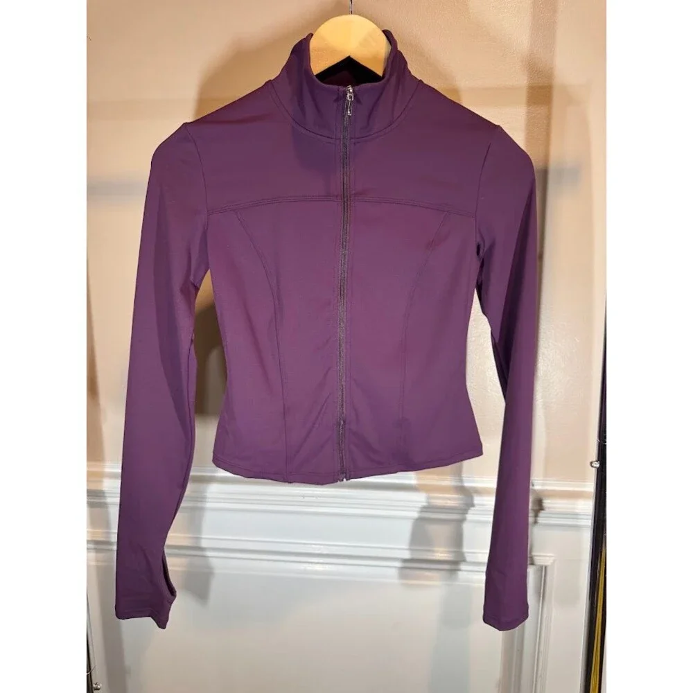 Cropped Zip Jacket Purple Snatched Fit Thumbholes Gym Yoga Athletic Small - Picture 3 of 5